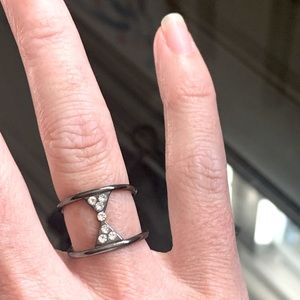 Free People dark metal & rhinestone ring.